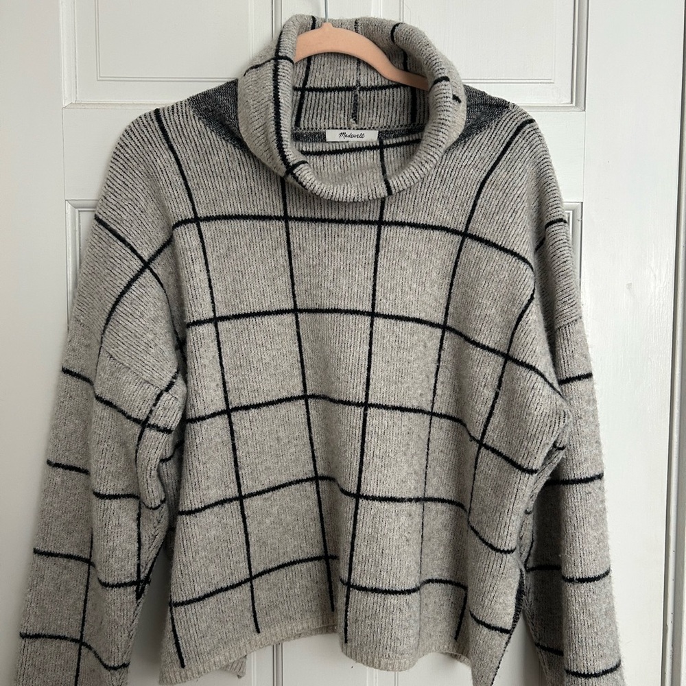 Madewell Gray Windowpane Turtleneck Sweater, XXL